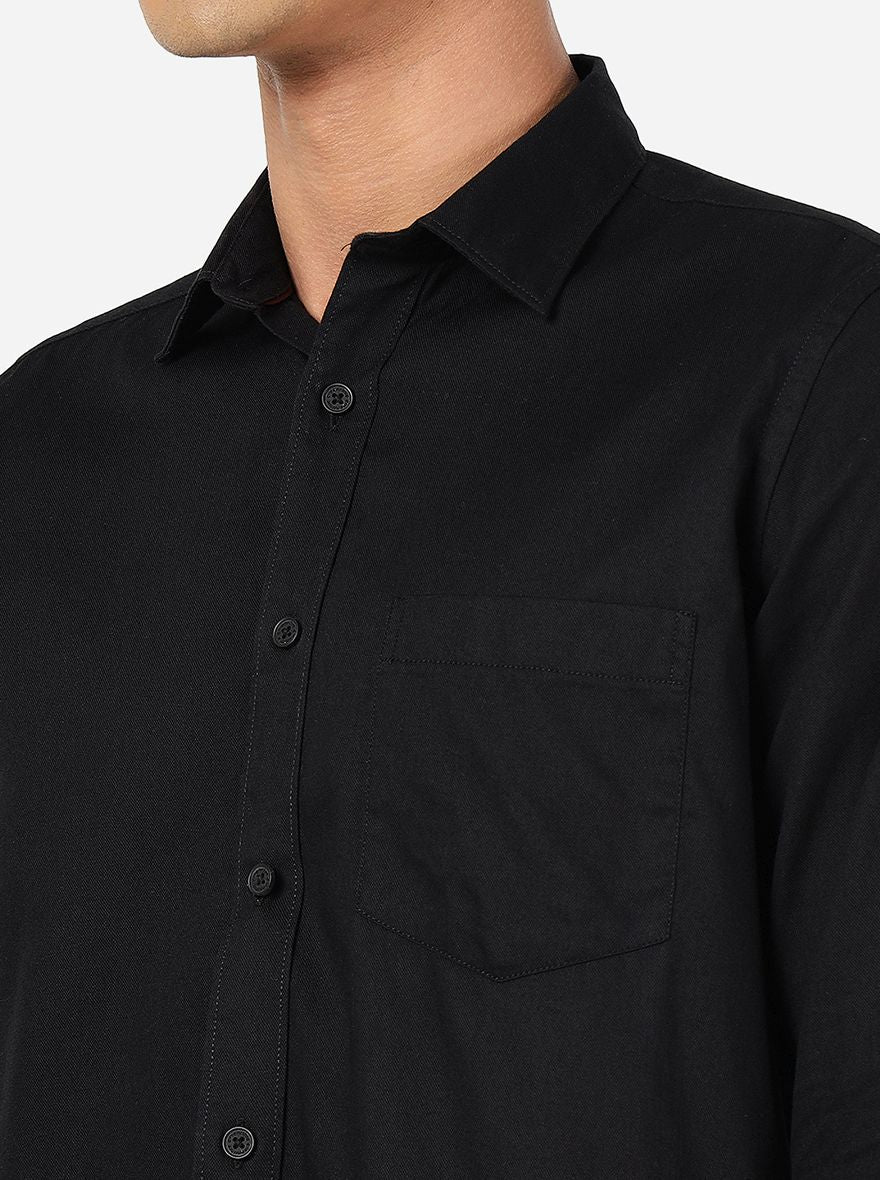 Black Solid Slim Fit Semi Casual Shirt | Greenfibre