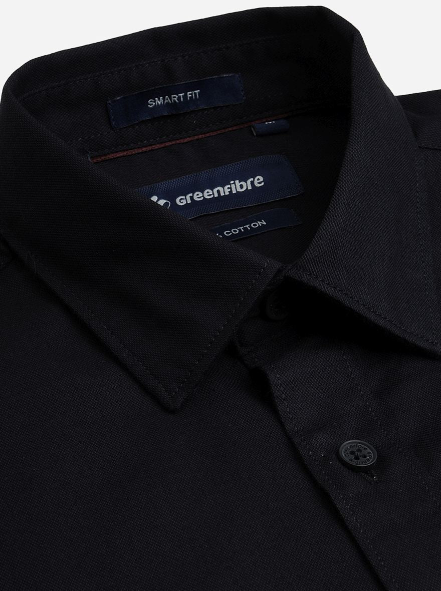 Black Solid Slim Fit Semi Casual Shirt | Greenfibre