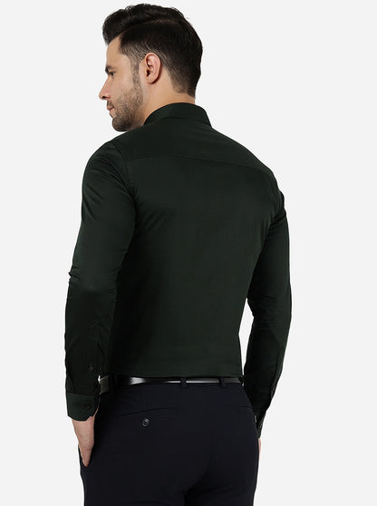 Bottle Green Solid Slim Fit Party Wear Shirt | JB Studio