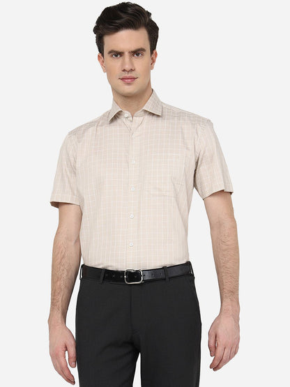 Light Brown Checked Regular Fit Formal Shirt | JadeBlue