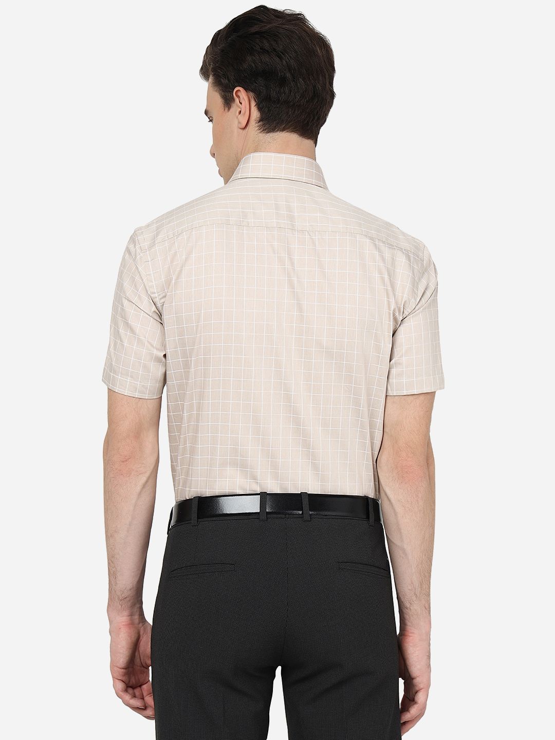 Light Brown Checked Regular Fit Formal Shirt | JadeBlue