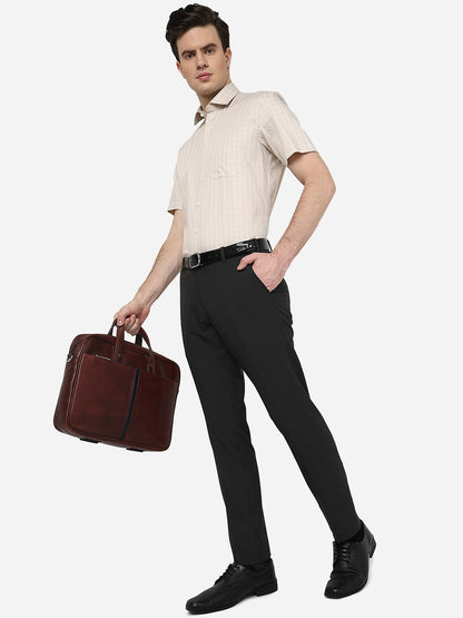 Light Brown Checked Regular Fit Formal Shirt | JadeBlue