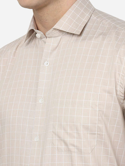 Light Brown Checked Regular Fit Formal Shirt | JadeBlue