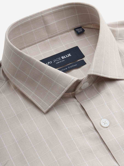 Light Brown Checked Regular Fit Formal Shirt | JadeBlue