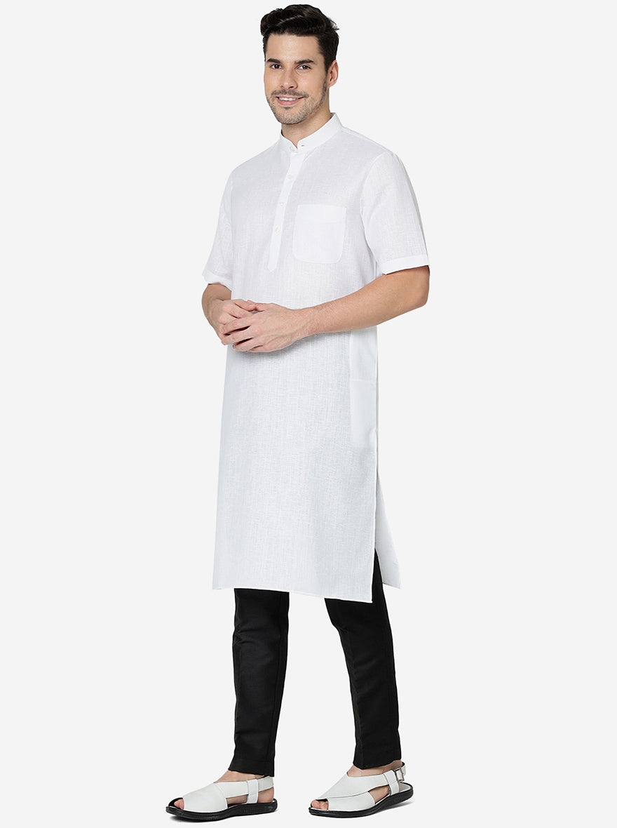 Pure White Textured Regular Fit Modi Kurta | JadeBlue