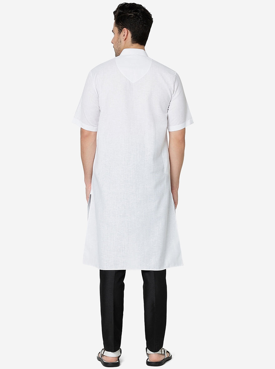 Pure White Textured Regular Fit Modi Kurta | JadeBlue