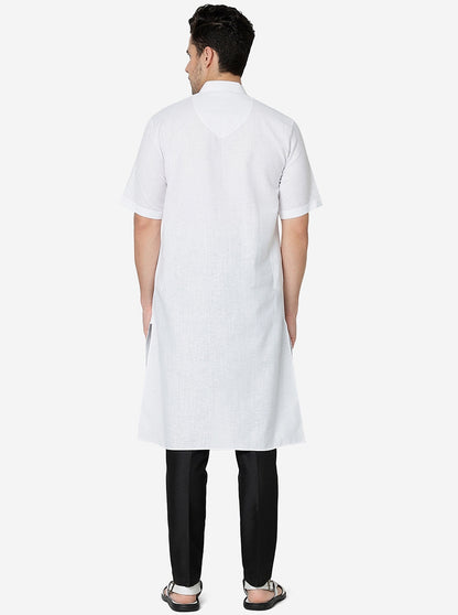 Pure White Textured Regular Fit Modi Kurta | JadeBlue