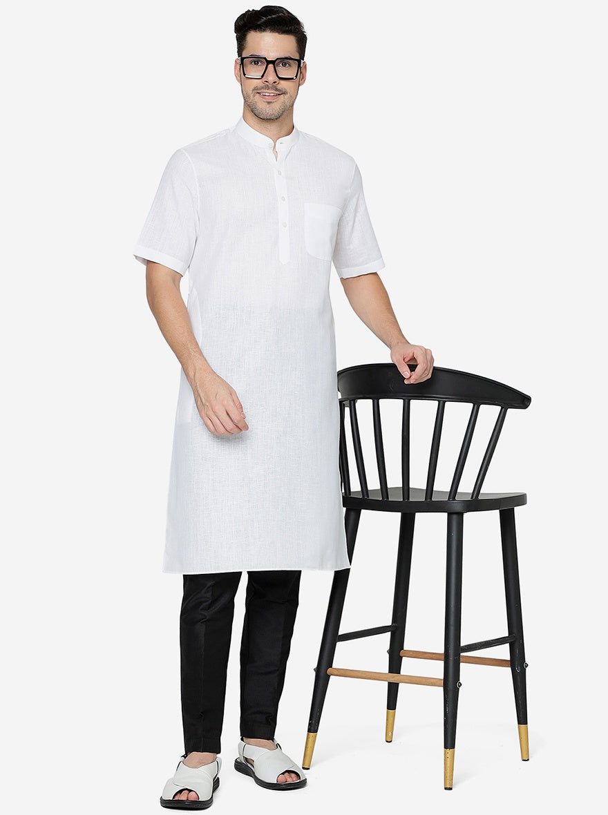 Pure White Textured Regular Fit Modi Kurta | JadeBlue