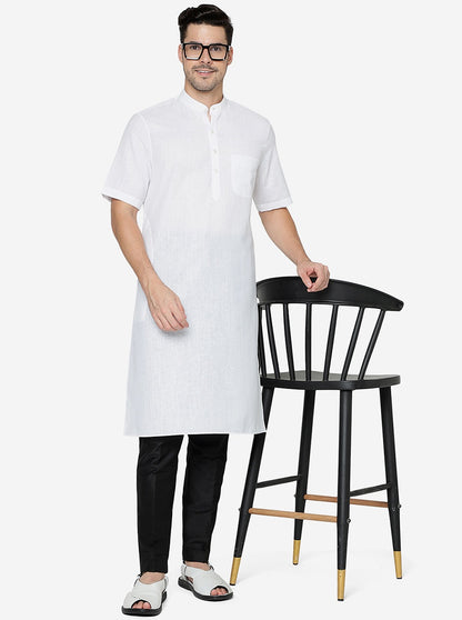 Pure White Textured Regular Fit Modi Kurta | JadeBlue