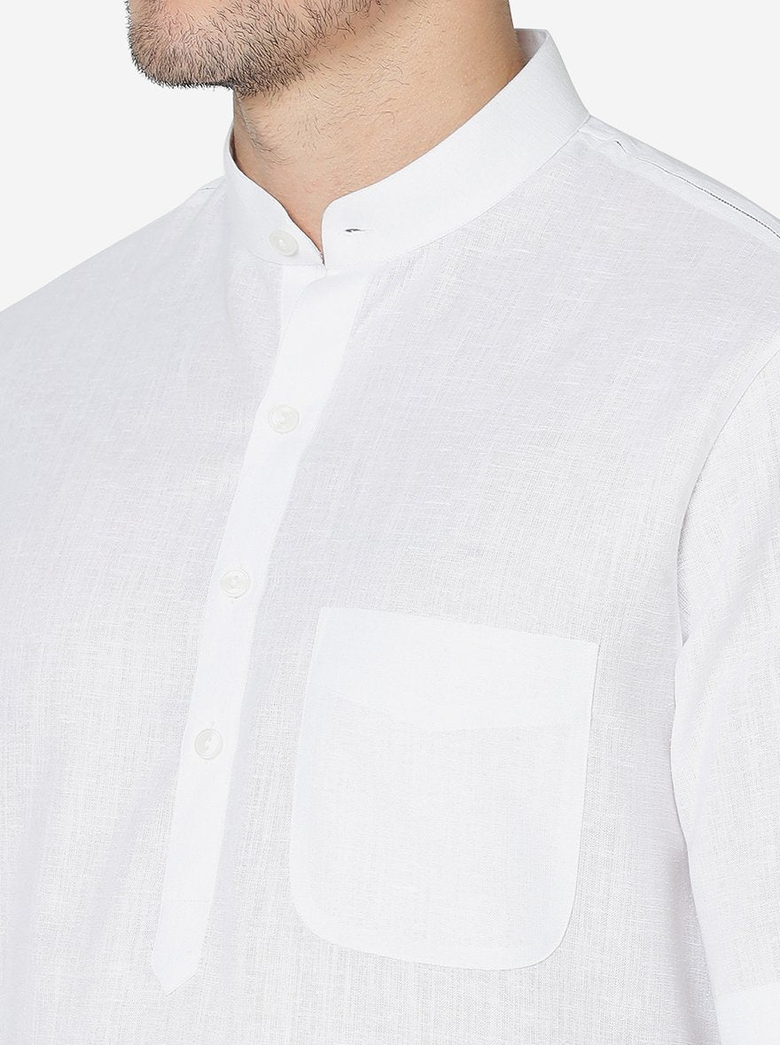 Pure White Textured Regular Fit Modi Kurta | JadeBlue