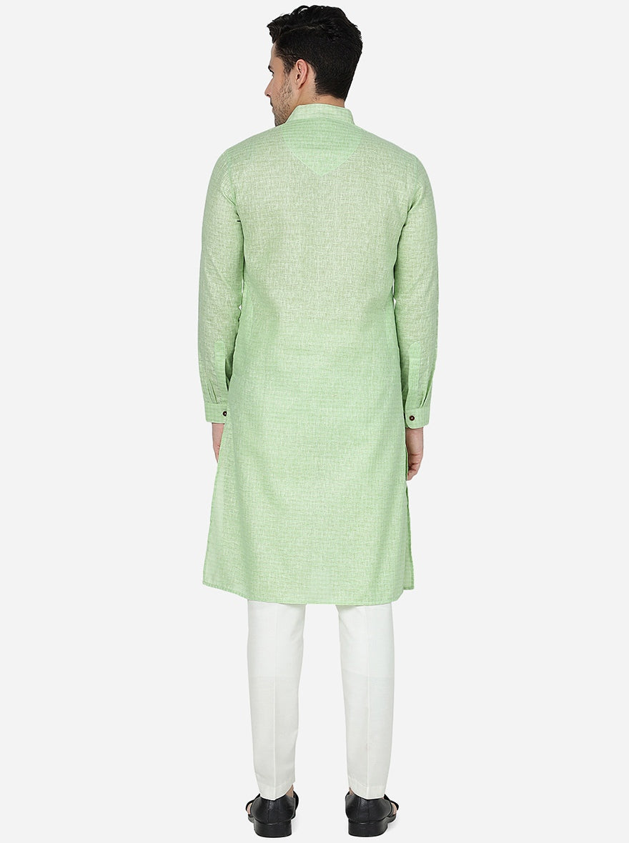 Grass Green Checked Regular Fit Modi Kurta | JadeBlue