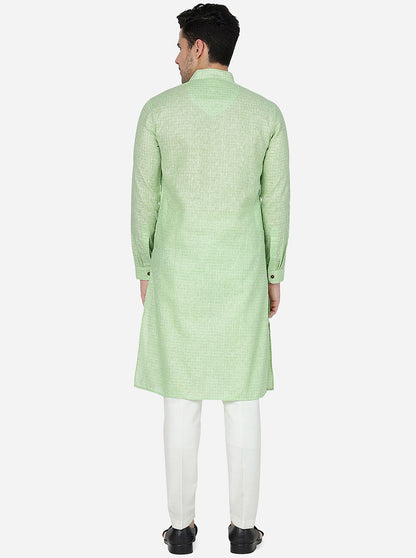 Grass Green Checked Regular Fit Modi Kurta | JadeBlue