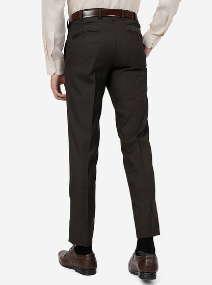 Brown Solid Super Slim Fit Formal Trouser | Greenfibre