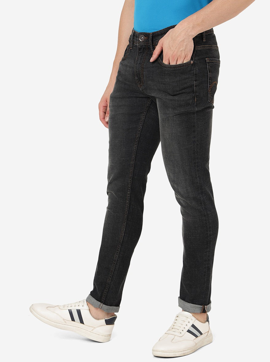 Charcoal Grey Solid Slim Fit Jeans | JadeBlue