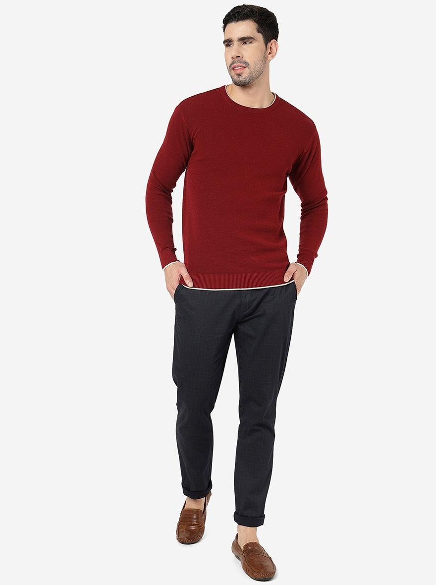 Maroon Solid Slim Fit Winter T-Shirt | JadeBlue