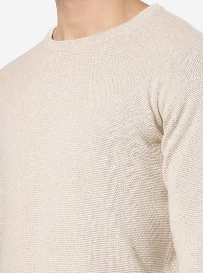 Ecru Solid Slim Fit Winter T-Shirt | JadeBlue