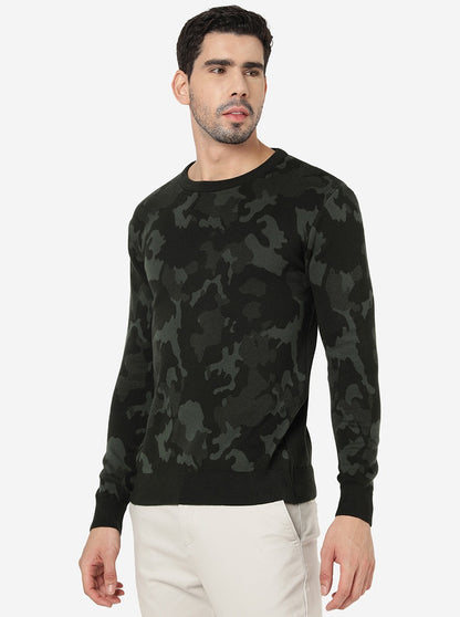Olive Camo Solid Slim Fit Winter T-Shirt | JadeBlue