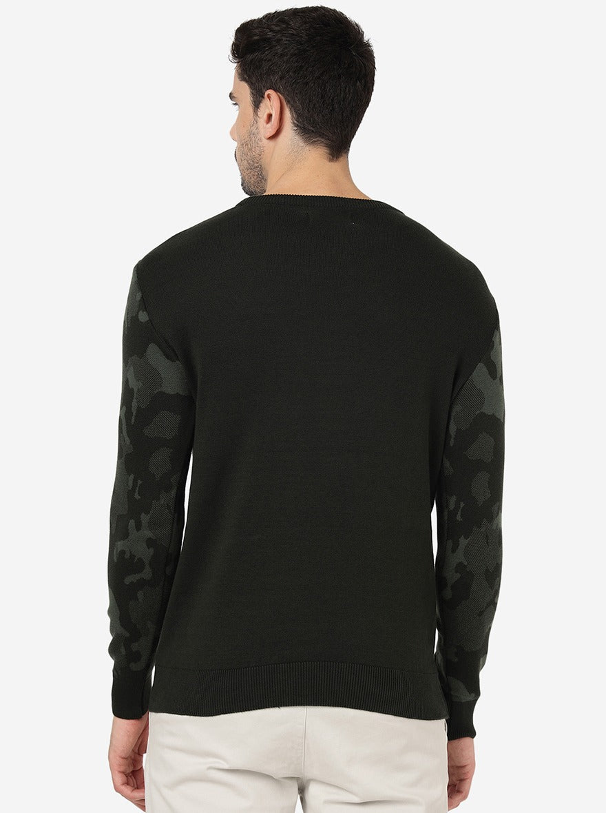 Olive Camo Solid Slim Fit Winter T-Shirt | JadeBlue