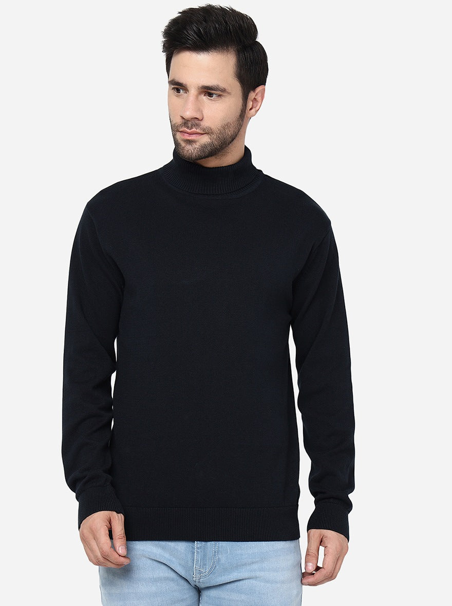 Navy Blue Solid Slim Fit T-Shirt | JadeBlue