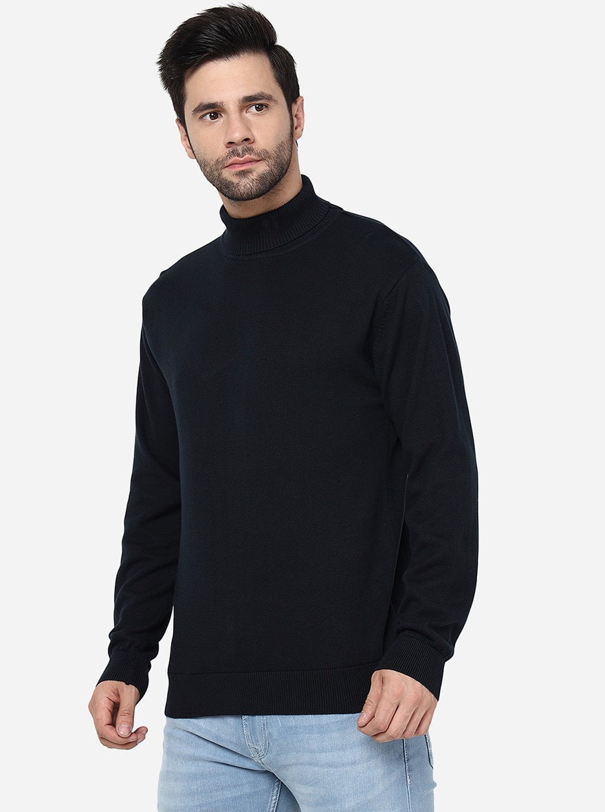 Navy Blue Solid Slim Fit T-Shirt | JadeBlue