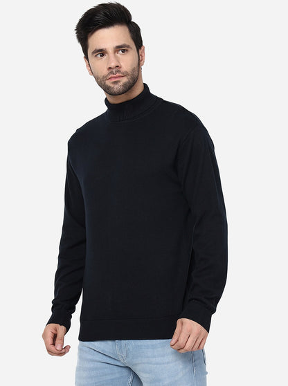 Navy Blue Solid Slim Fit T-Shirt | JadeBlue