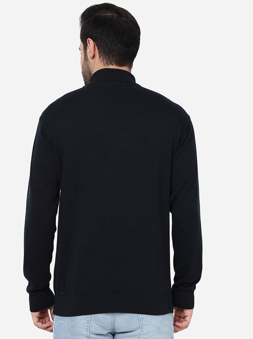 Navy Blue Solid Slim Fit T-Shirt | JadeBlue