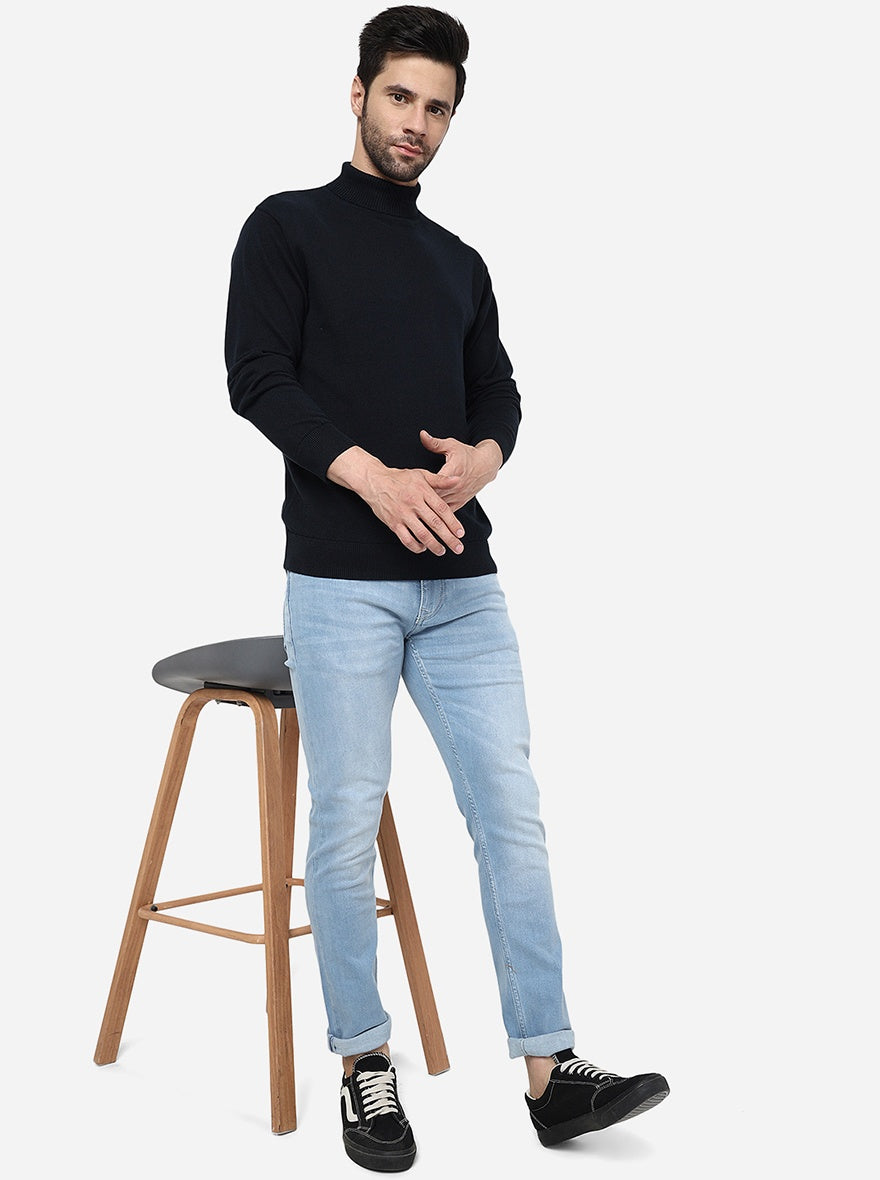 Navy Blue Solid Slim Fit T-Shirt | JadeBlue