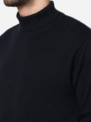 Navy Blue Solid Slim Fit T-Shirt | JadeBlue