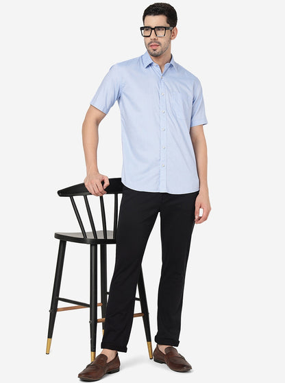 Light Blue Solid Slim Fit Semi Casual Shirt | JadeBlue