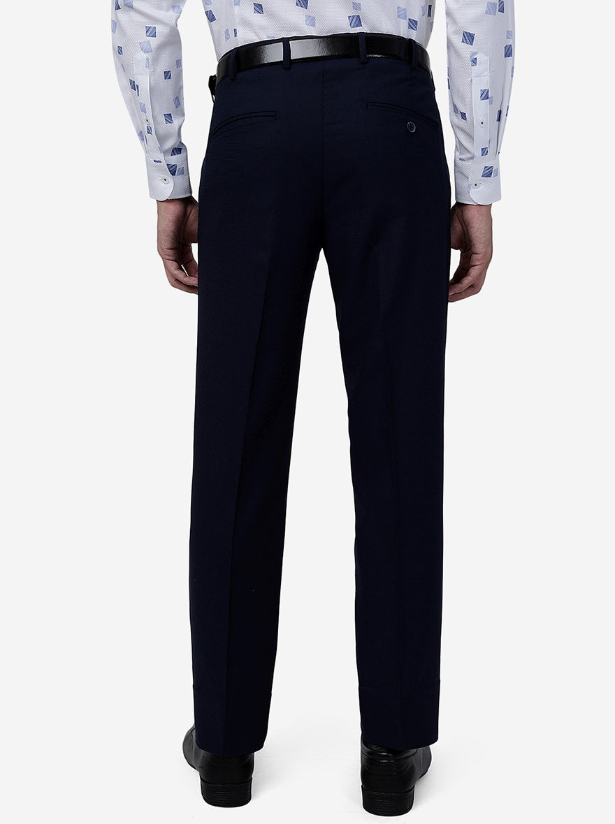 Blue Solid Slim Fit Formal Trouser | Greenfibre