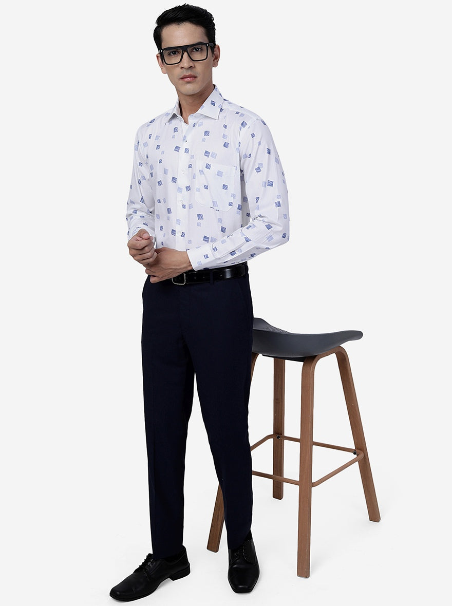 Blue Solid Slim Fit Formal Trouser | Greenfibre