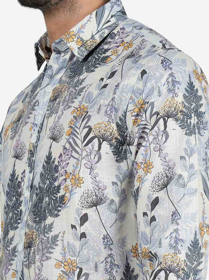 Off White Printed Slim Fit Casual Shirt | Greenfibre