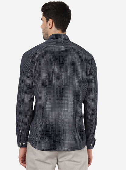 Dark Blue Printed Slim Fit Semi Casual Shirt | JadeBlue