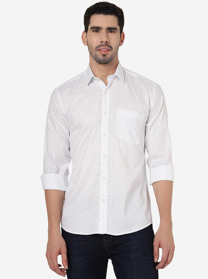 White Printed Slim Fit Semi Casual Shirt | JadeBlue
