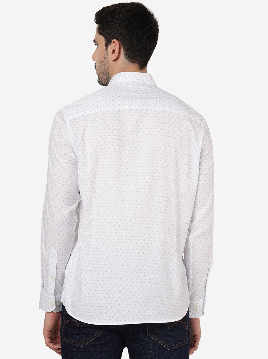 White Printed Slim Fit Semi Casual Shirt | JadeBlue
