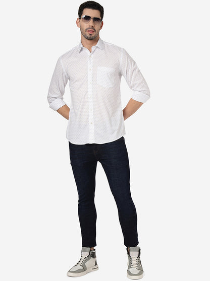 White Printed Slim Fit Semi Casual Shirt | JadeBlue