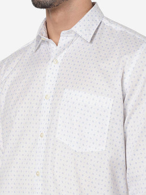 White Printed Slim Fit Semi Casual Shirt | JadeBlue