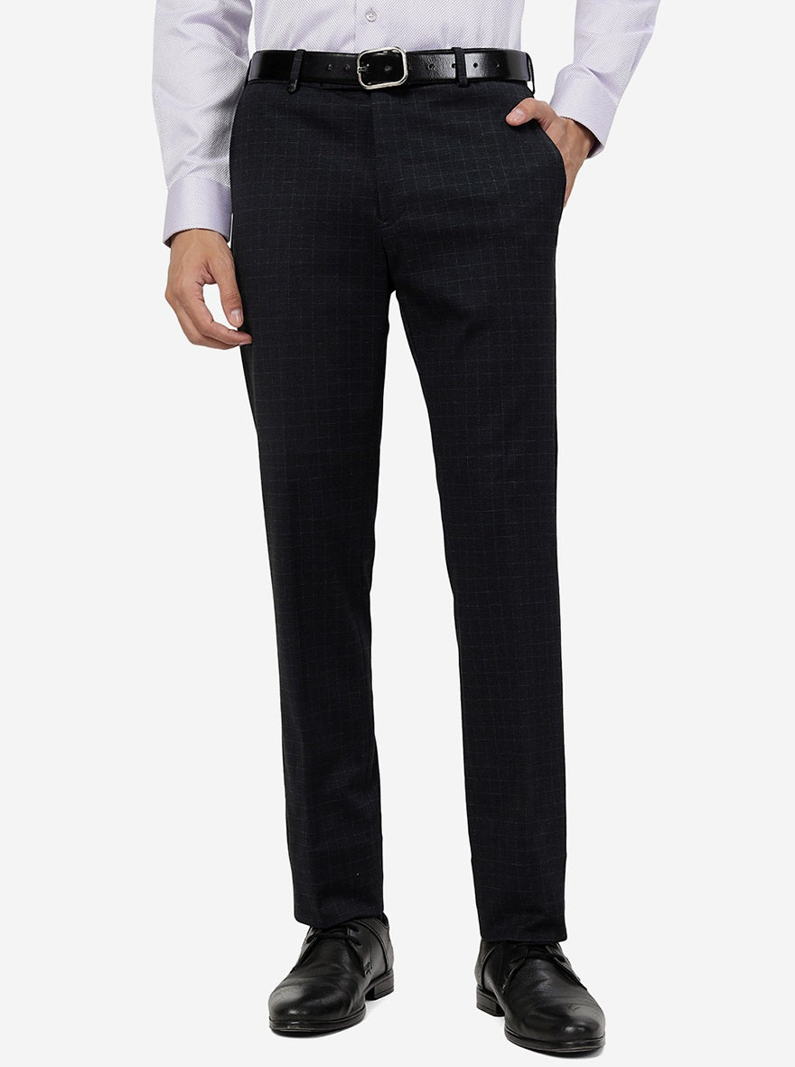 Navy Blue Checked Slim Fit Formal Trouser | JB Studio