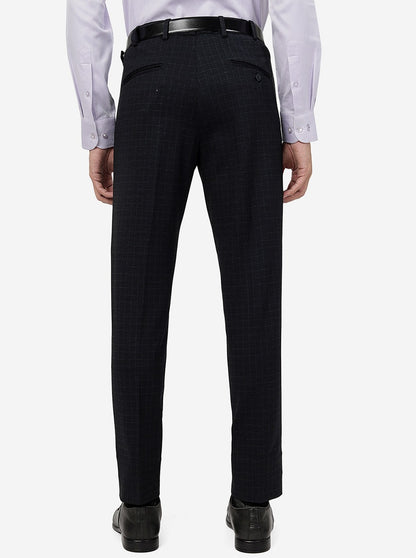 Navy Blue Checked Slim Fit Formal Trouser | JB Studio