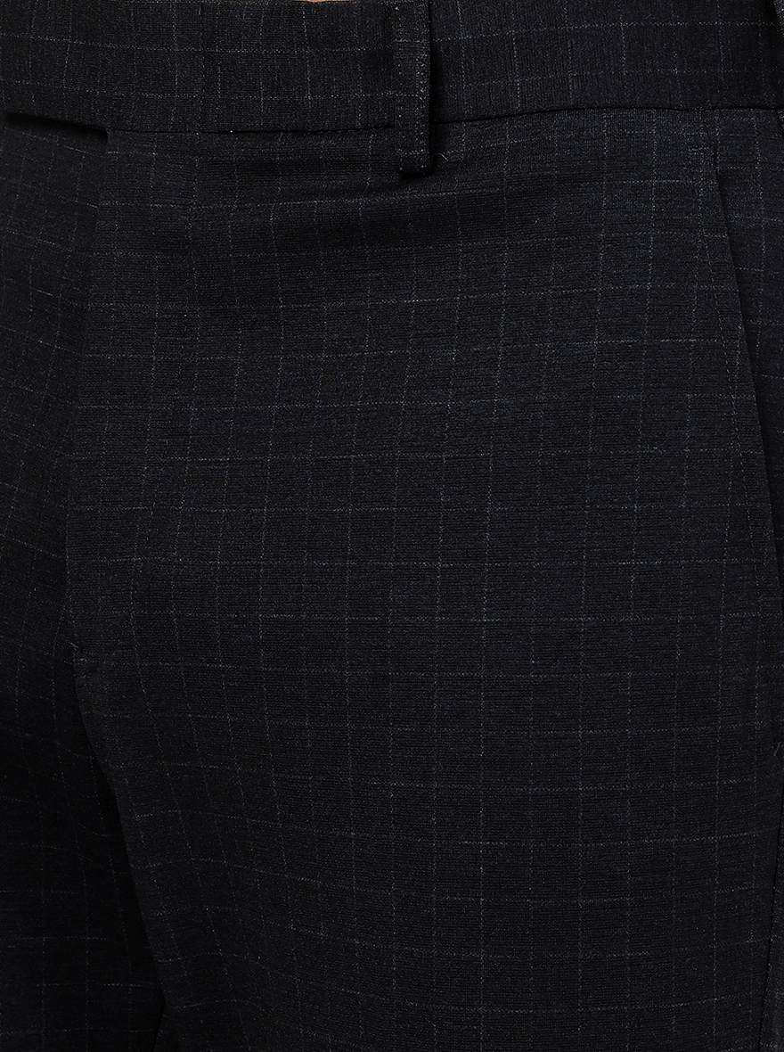 Navy Blue Checked Slim Fit Formal Trouser | JB Studio