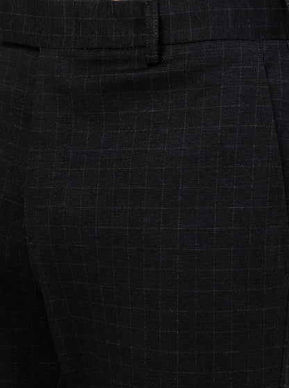 Navy Blue Checked Slim Fit Formal Trouser | JB Studio