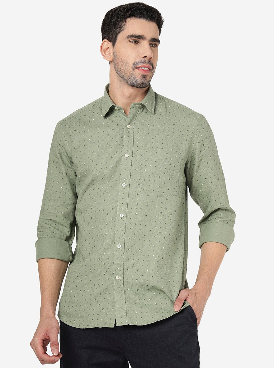Green Printed Slim Fit Semi Casual Shirt | JadeBlue