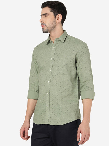 Green Printed Slim Fit Semi Casual Shirt | JadeBlue