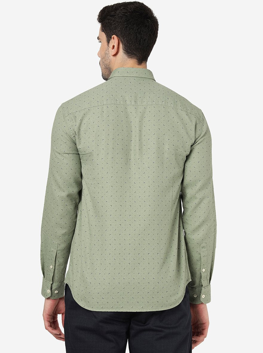 Green Printed Slim Fit Semi Casual Shirt | JadeBlue
