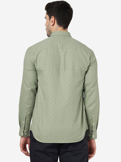 Green Printed Slim Fit Semi Casual Shirt | JadeBlue