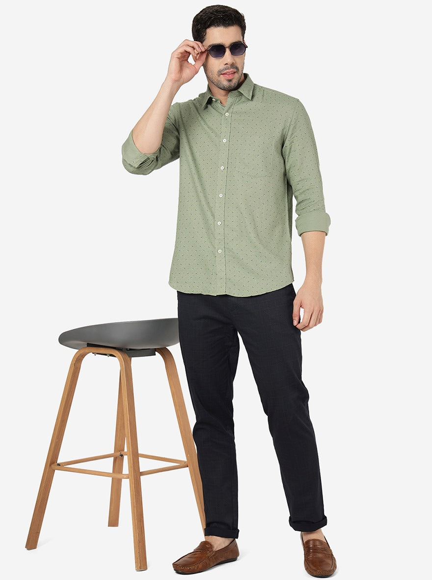 Green Printed Slim Fit Semi Casual Shirt | JadeBlue