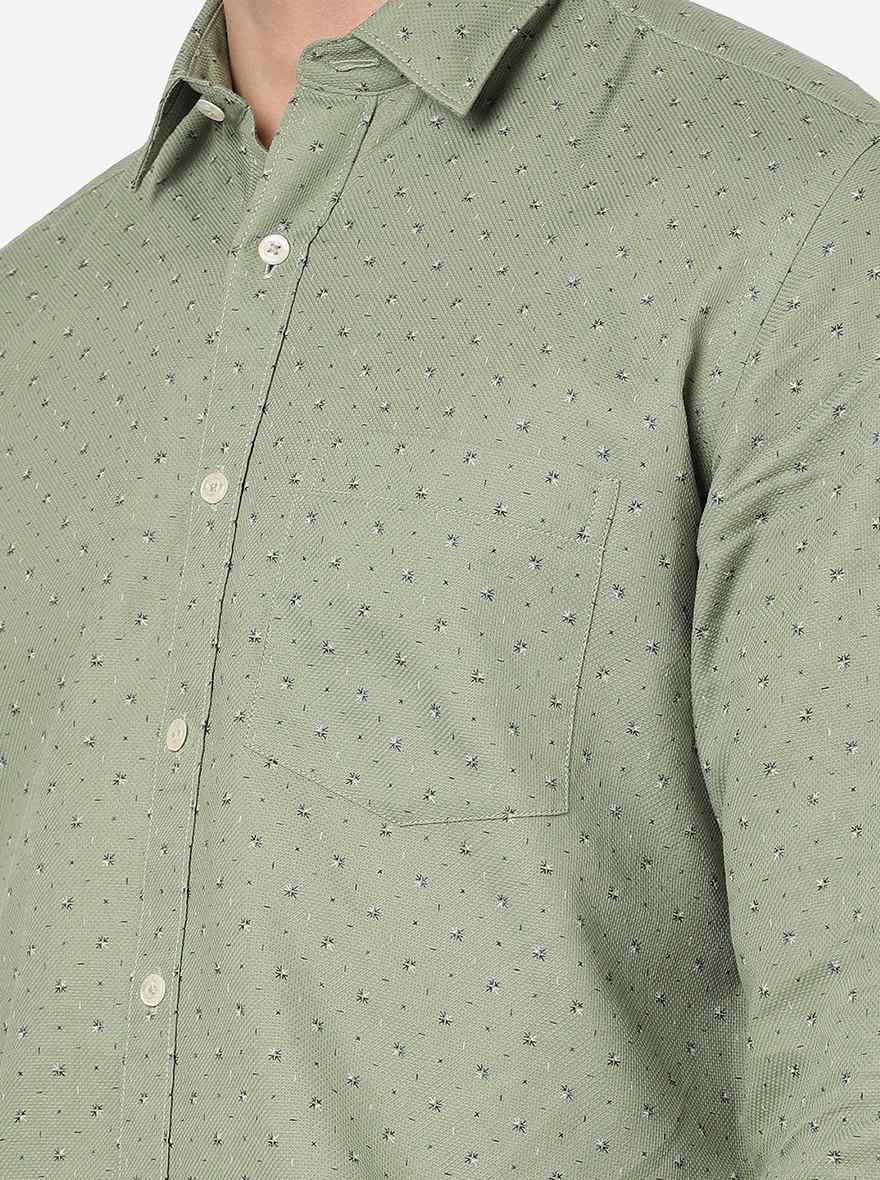 Green Printed Slim Fit Semi Casual Shirt | JadeBlue