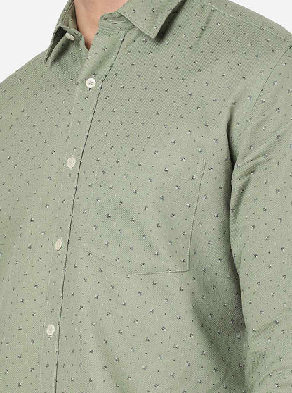 Green Printed Slim Fit Semi Casual Shirt | JadeBlue