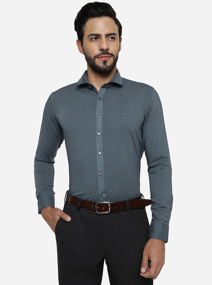 Green Solid Slim Fit Party Wear Shirt | JB Studio