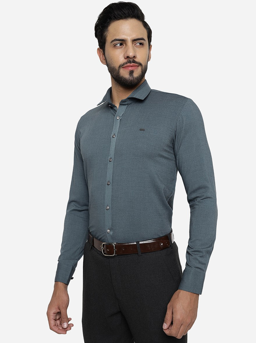 Green Solid Slim Fit Party Wear Shirt | JB Studio